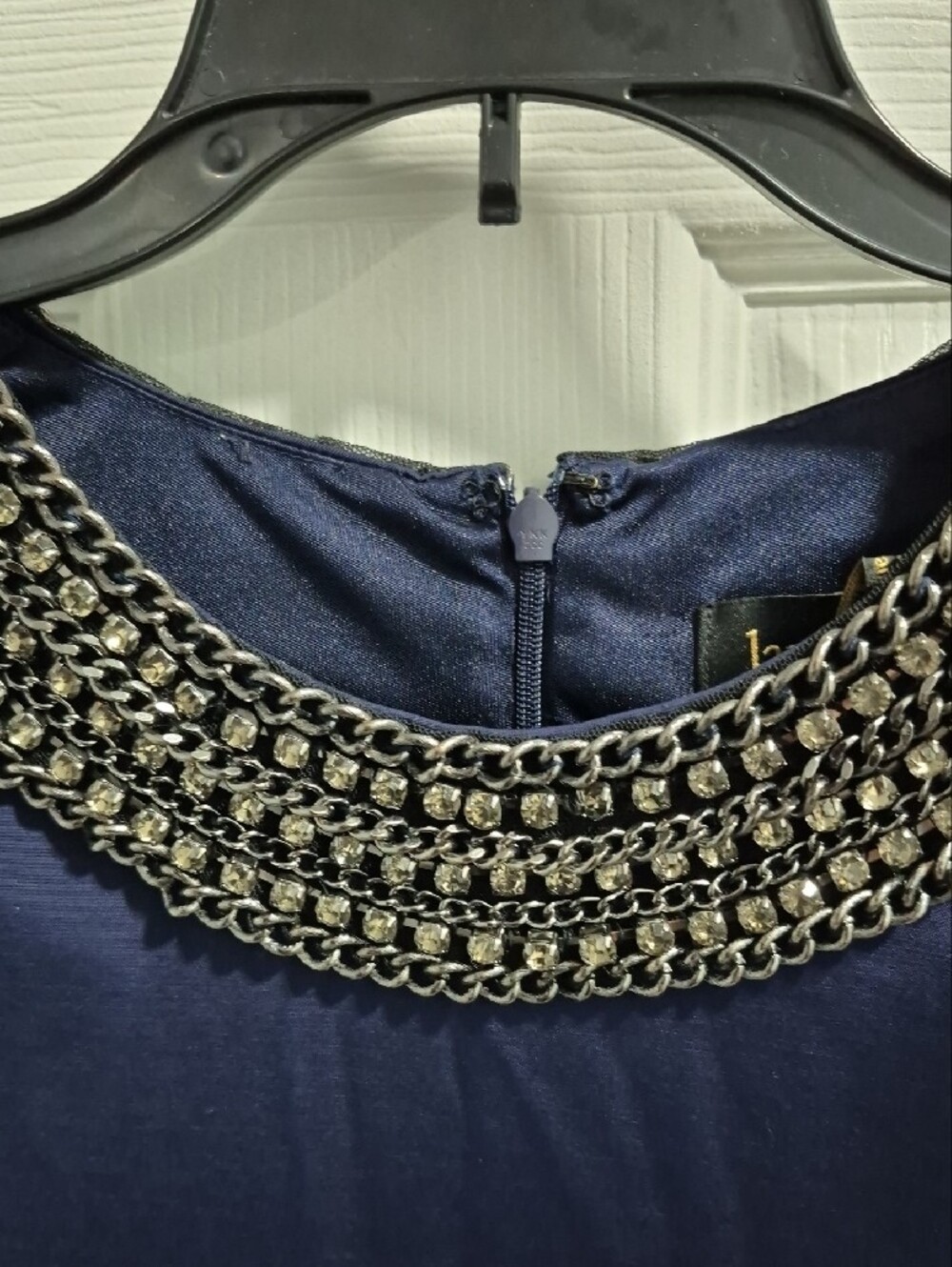 Laundry By Shelli Segal Navy Midi Dress with Embellished Collar - Picture 2 of 5
